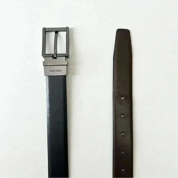 Calvin Klein Men’s Black Brown Reversible Dress Belt Gunmetal Buckle Size 32 - Picture 10 of 16
